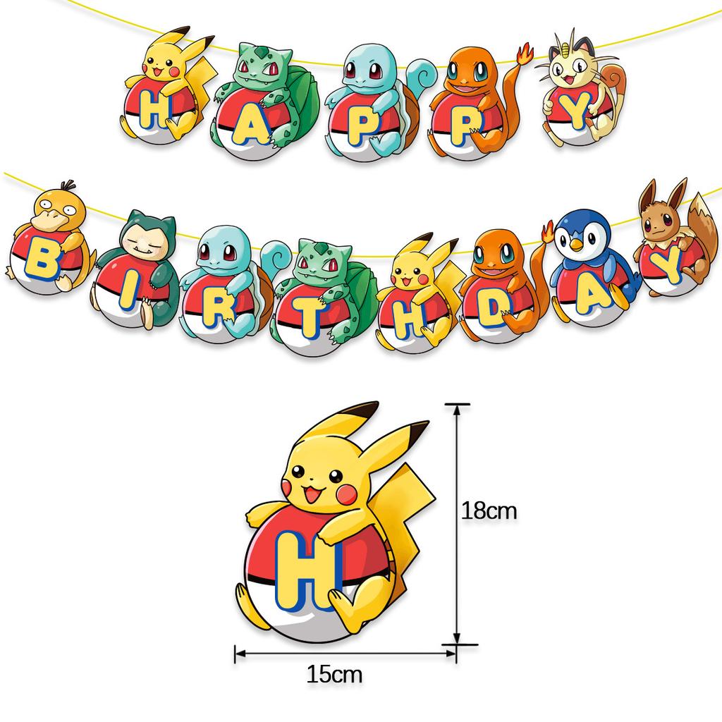 Баннер с покемонами на день рождения, украшение для вечеринки, флаг Пикачу, баннер для детского душа, подарки для мальчиков, товары для декора вечеринки