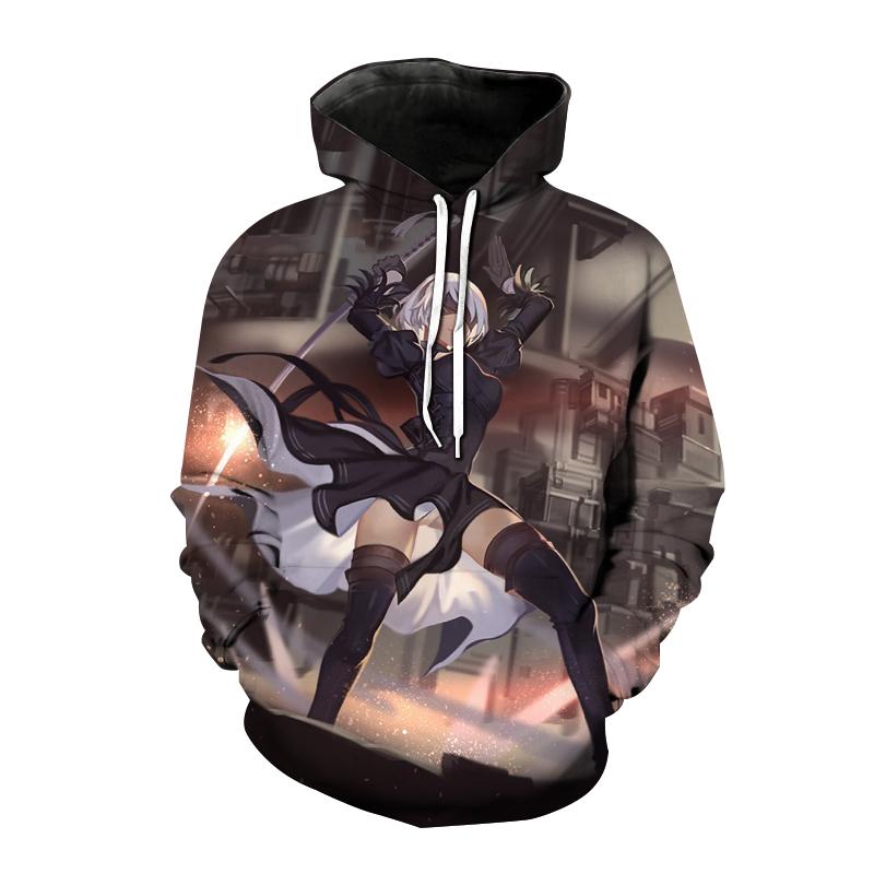 Толстовки с капюшоном Nier Automata, толстовка с 3D принтом аниме-игры для мужчин и женщин, модная толстовка большого размера, пуловер в стиле Харадзюку, пальто