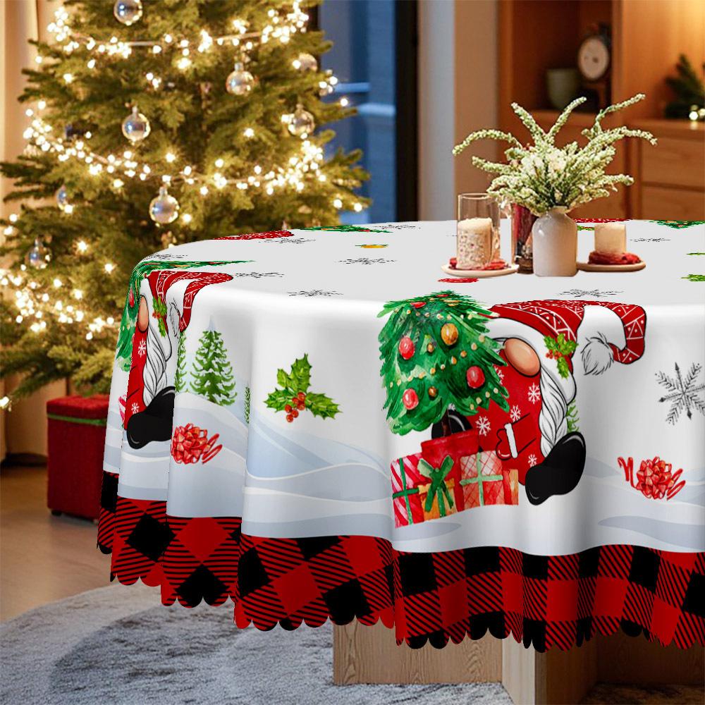 Christmas Themed Tablecloth, Christmas Tree Gift Dwarf Print Waterproof Table Flag, Family Restaurant Atmosphere Decoration