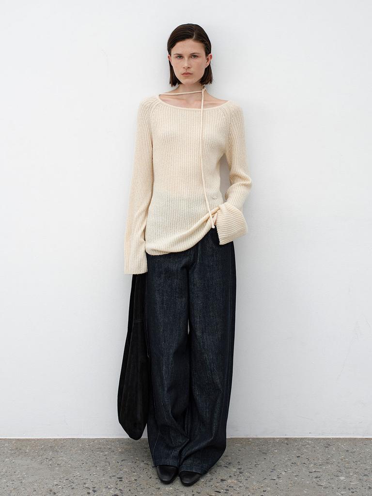 ATELIER NAIN Unbalanced Neck String Wool Knit(T-7123)