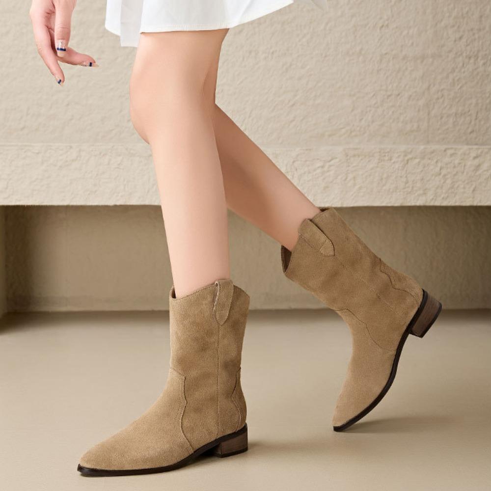 Женские сапоги из натуральной кожи, ретро-сапоги в рыцарском стиле, короткие остроносые ковбойские сапоги в стиле вестерн, женская обувь осень-зима Botas De Mujer