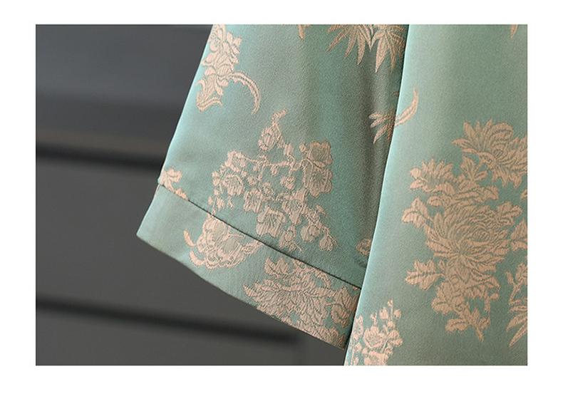 Элегантный китайский топ с семью рукавами для женщин - Свободный крой, Принт, Идеально подходит для мам или бабушек среднего и пожилого возраста