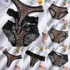 T-Back Leopard Print T-Shaped Panties Women's Underwear Hollow Breathable Lace Low Waist Elastic