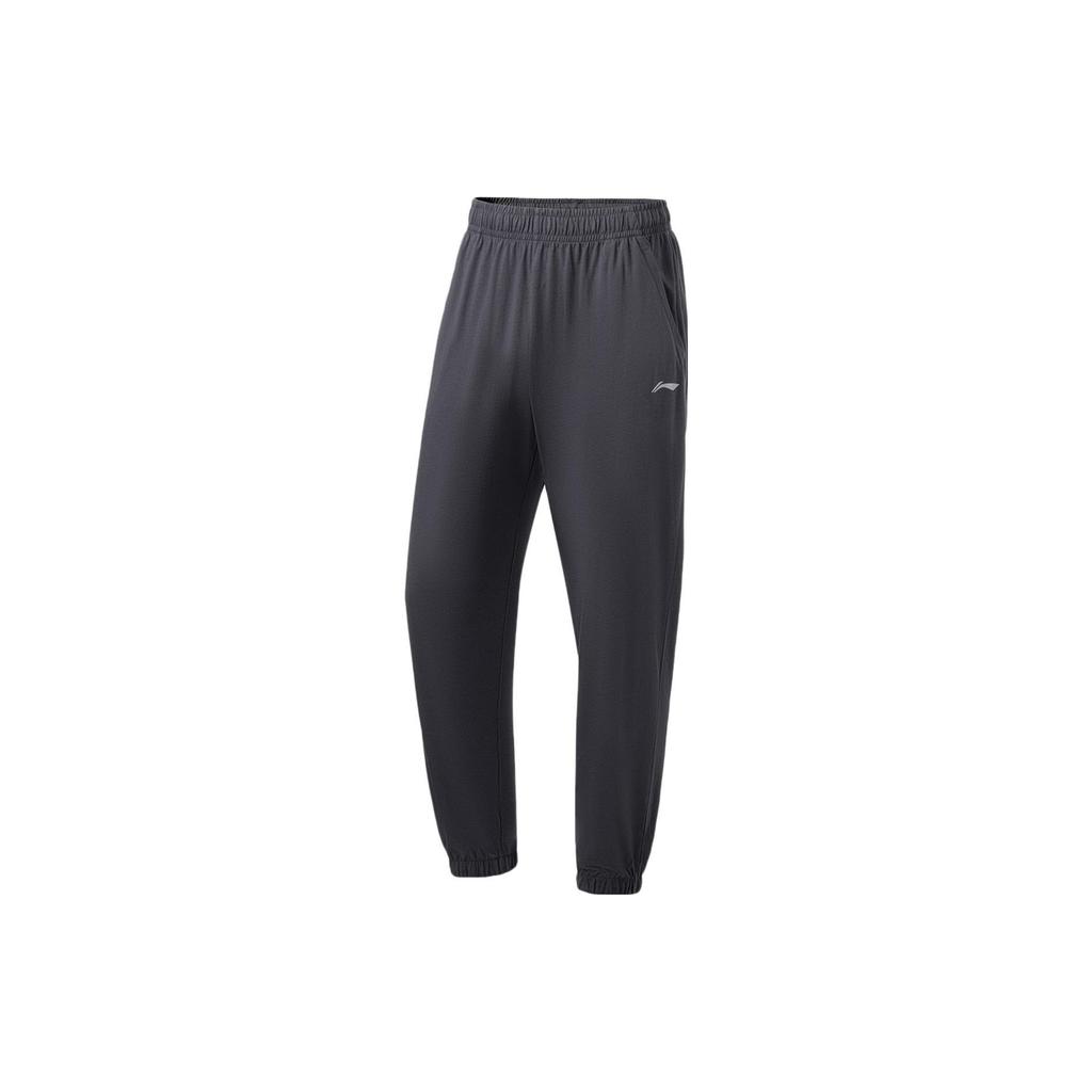 Li-Ning Быстросохнущие прохладные шелковые повседневные трикотажные спортивные брюки с манжетами и средней посадкой, мужские низы, цвет земляно-серый AKLU819-1