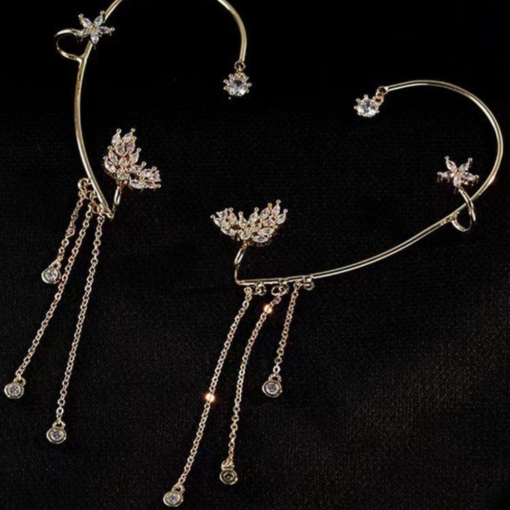 Long Chain Ear Cuff Earrings Tassel Ear Hook Earrings Exquisite Clip on Earrings  Party
