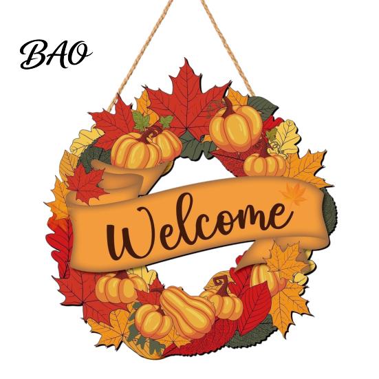 Indoor And Outdoor Autumn Accents Harvest Festival Welcome Sign for Front Door, Rustic Wooden Hanging Pumpkin Door Hanger with Hemp Rope, Plaque Fall