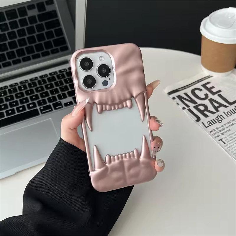 Чехол для телефона с 3D-гальваническим покрытием «Тигровые зубы» для iPhone 16, 15, 14 Plus, 13, 12, 11 Pro Max, роскошный противоударный защитный мягкий чехол