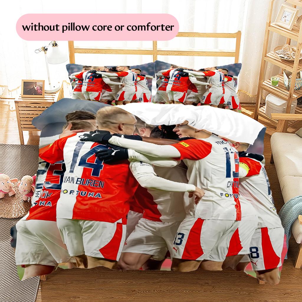 Постельное белье с узором СК Славия Прага Домашний Декор Подарок на День Рождения (1 пододеяльник + 2 наволочки, без наполнителя)