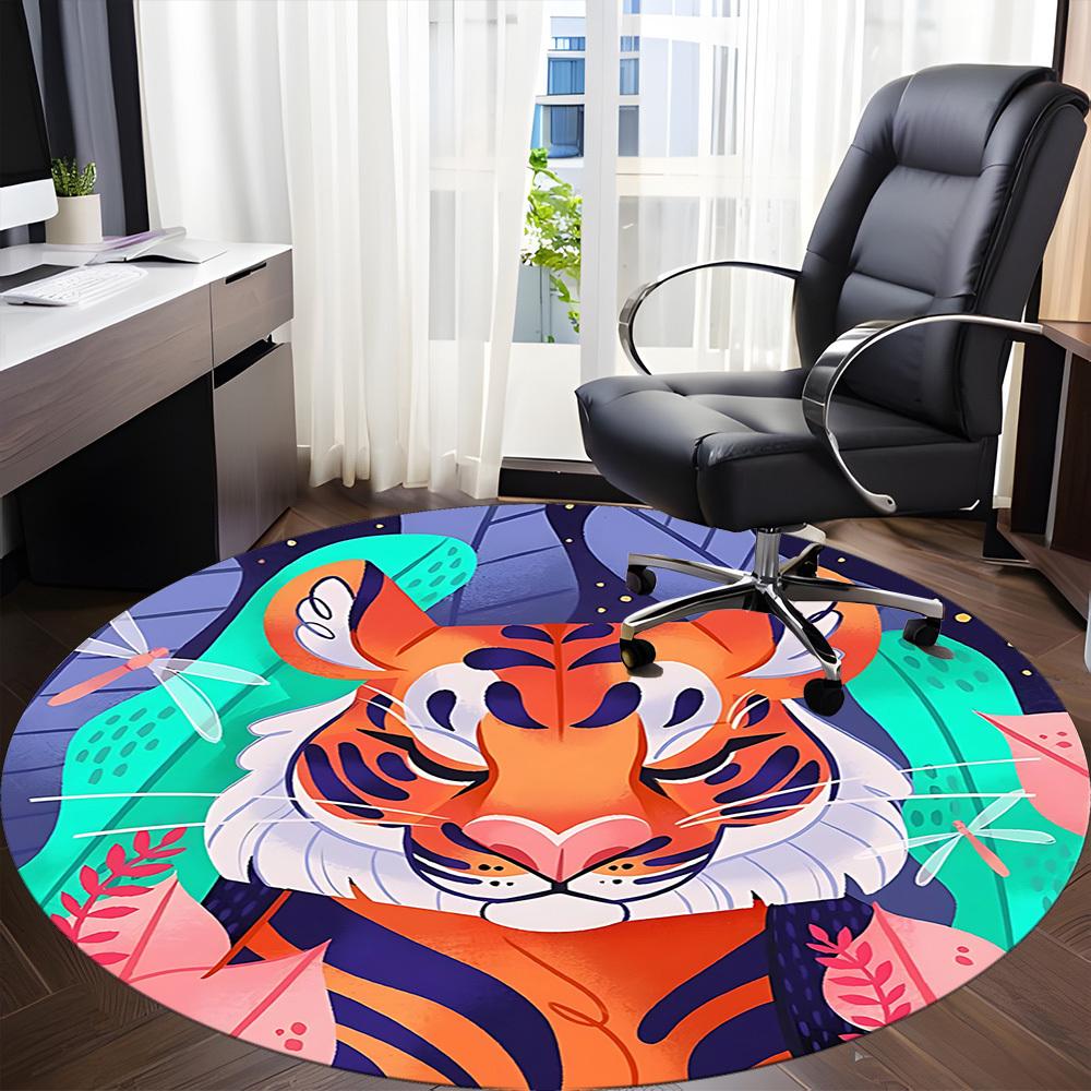 1pc Tiger Nature Office Round Area Rug,  Mat Suitable For Office, Under Office Chairs Bedroom Living Room Home Decor, Room Deco
