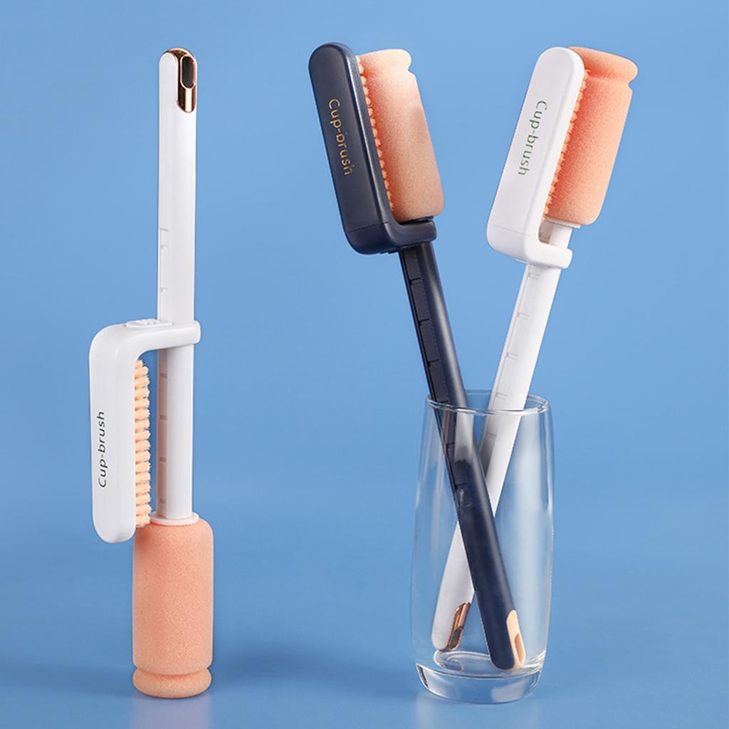 Three In One Cup Cleaning Brush Long Handle Multifunction Cup Cleaning Sponge Bottle Brush Set