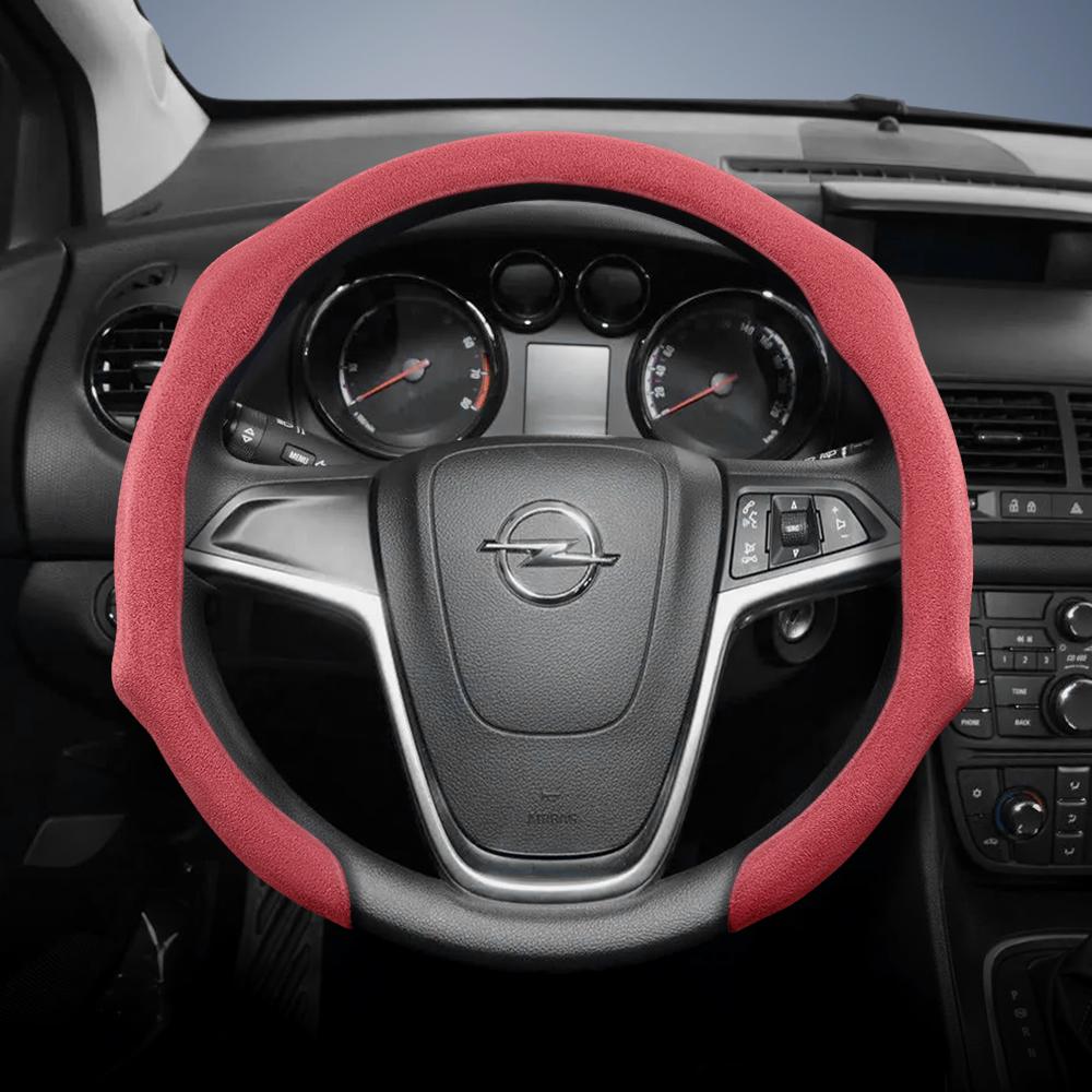 Подходит для Opel Премиальная замшевая накладка на руль с защелками, нескользящая и прочная, доступны для круглого и D-образного руля