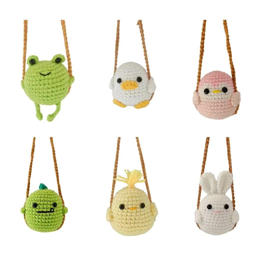 Handmade Knitted Hanging Decor Frog Penguin Car Decoration Mini Knitting Ornament Birthday Gift