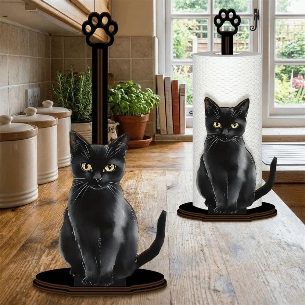 Wooden Base Bow Kitty Kitchen Towel Rack Desktop Decoration Roll Paper Standing Rack Bathroom