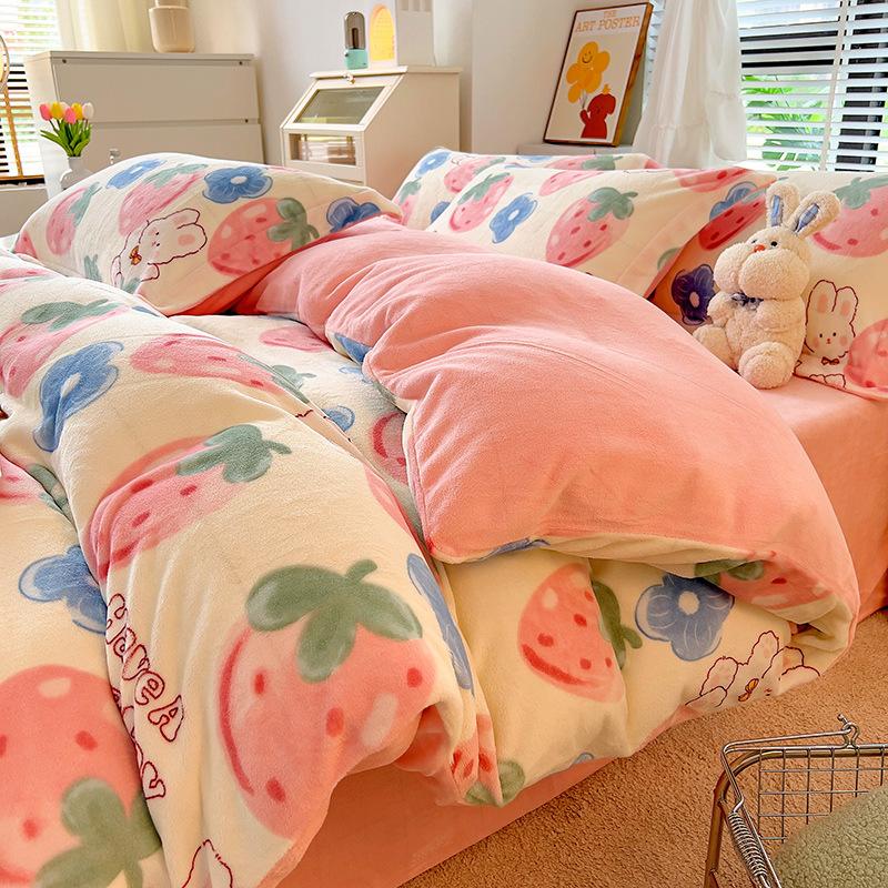 Зимнее молочное бархатное 4 предмета, скандинавское бархатное коралловое бархатное пододеяльник, фланелевая простыня, пододеяльник