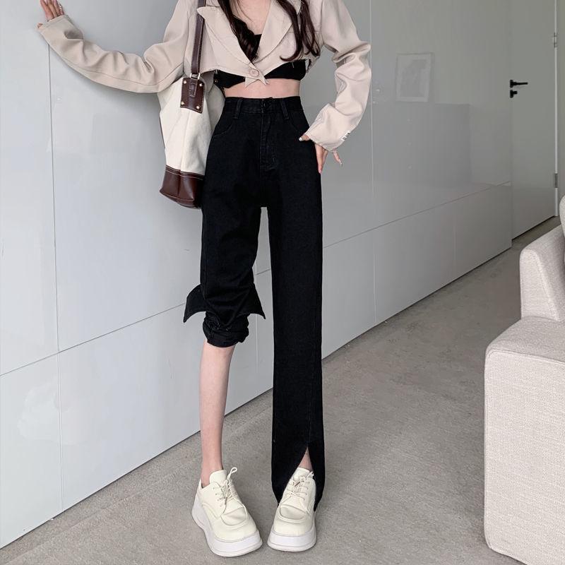Spring High-Waisted Slit Wide-Leg Plus Size Floor-Length Pants
