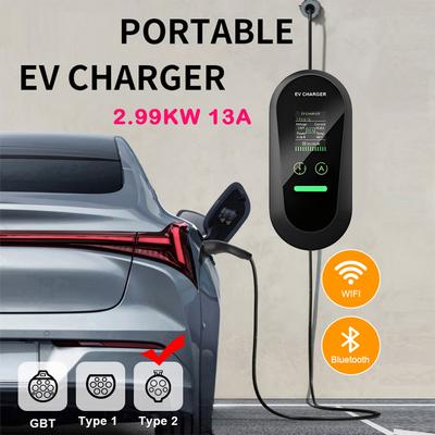 Портативное зарядное устройство для электромобилей Тип 2 16А 3,5 кВт IEC62196-2 EVSE Кабель для быстрой зарядки Wallbox WiFi APP Bluetooth Беспроводное управление Вилка для Великобритании/Европы