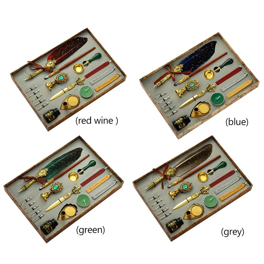 Ретро Перьевая Ручка Набор Пишущих Чернил Канцелярские Товары Изысканное Перьевое Дип-Перо Набор Штампов Художественные Принадлежности Поделки Подарки для Студента DIY
