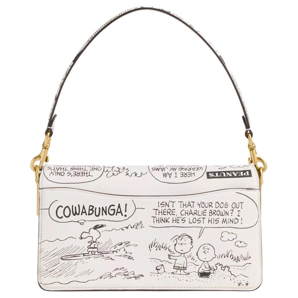 Coach X Peanuts Snoopy Сотрудничество Полосатый 26 Логотип Узор Печатная Кожаная Сумка Женские сумки Меловой-Белый CCB04-B4CAH