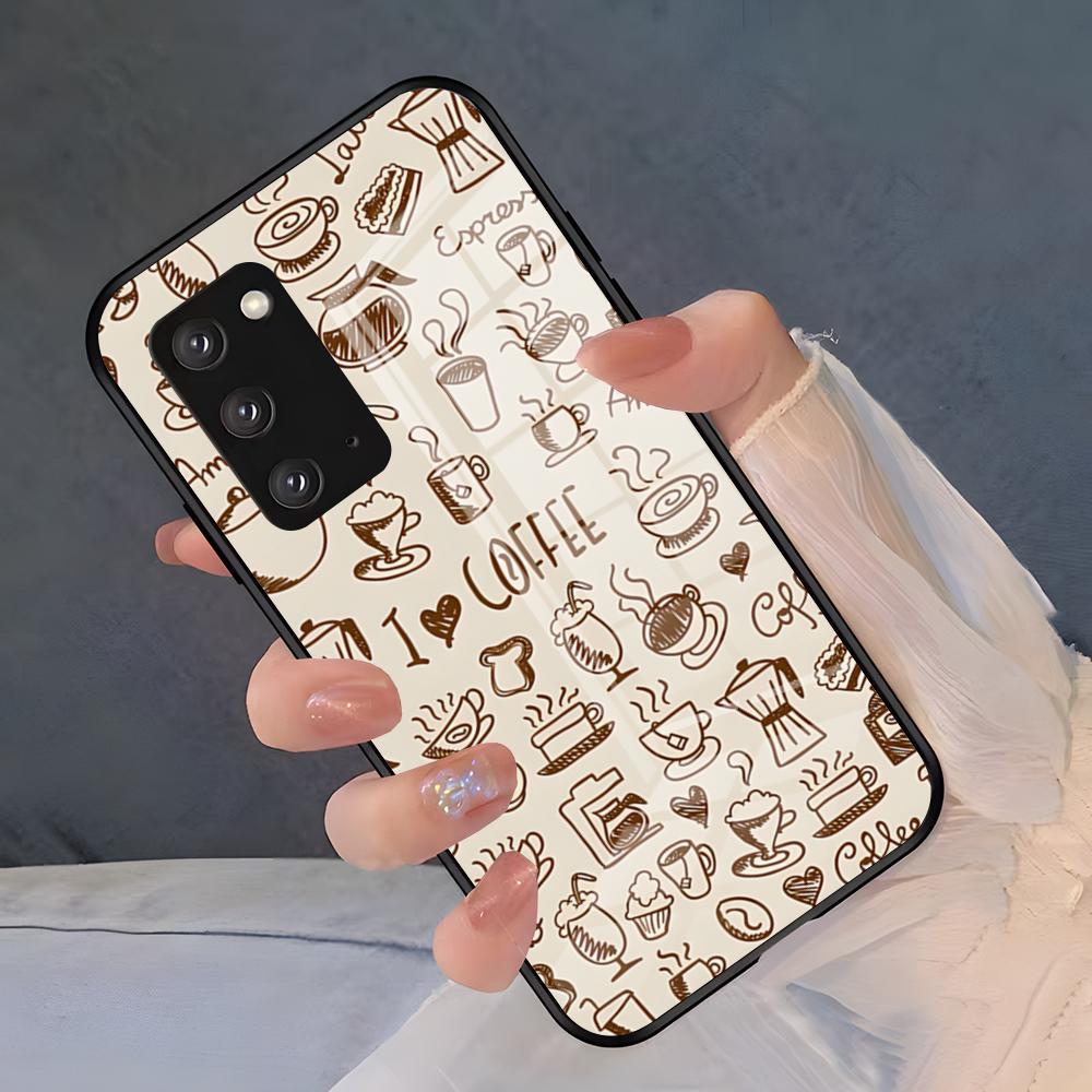 Чехол для телефона с рисунком 'Кофейное искусство' для Samsung S26 S25 Plus S20 S20 Plus S22 Ultra S23 FE S21 Plus S21 Ultra Стеклянная крышка
