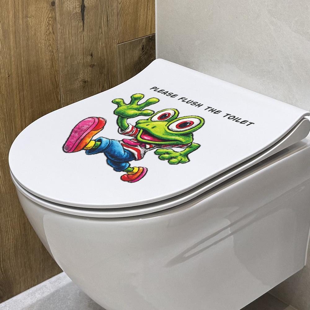 Ручная Роспись Забавная Бегущая Лягушка Наклейка на Крышку Унитаза Декор Ванной Комнаты Игривая Съемная Водонепроницаемая Наклейка