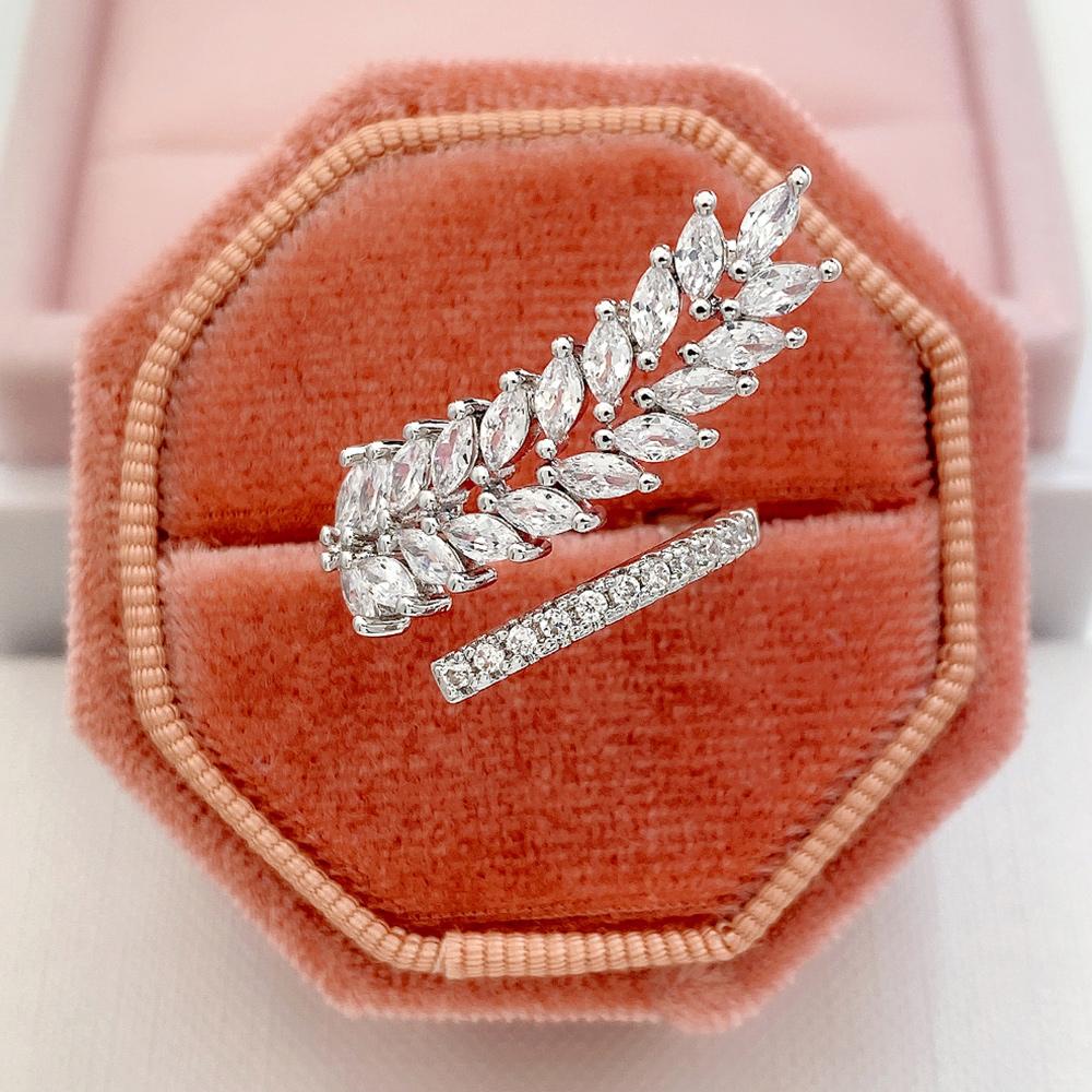 Великолепные кольца с регулируемым размером, дизайном в виде листьев/цветков, инкрустированные блестящим кубическим цирконием, модные свадебные украшения для вечеринок для женщин