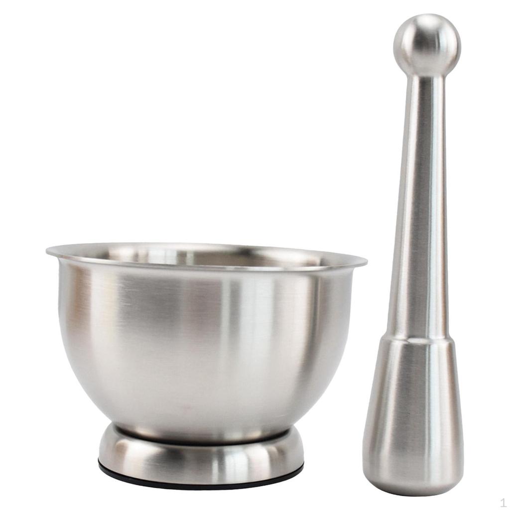 Mortar and Pestle Set Spice Grinding Garlic Crusher Stainless Steel Bowl for
