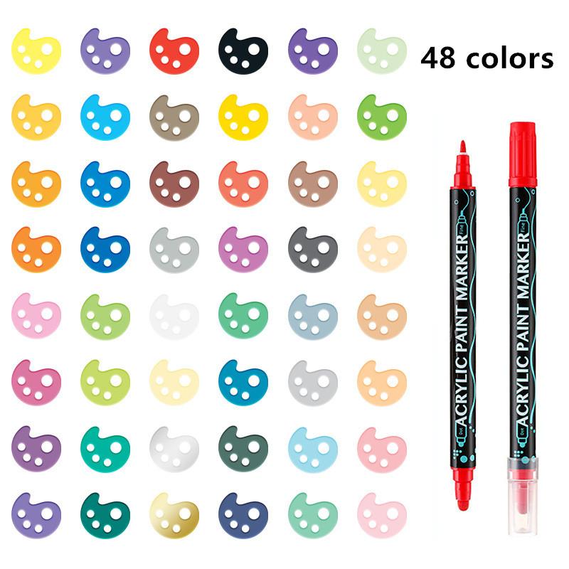 Acrylic Marker Pen12/24/26/48/ 60 Color Double Head Impermeable Paper Water-based Stackable Acrylic Pen Pigment Soft Head Brush