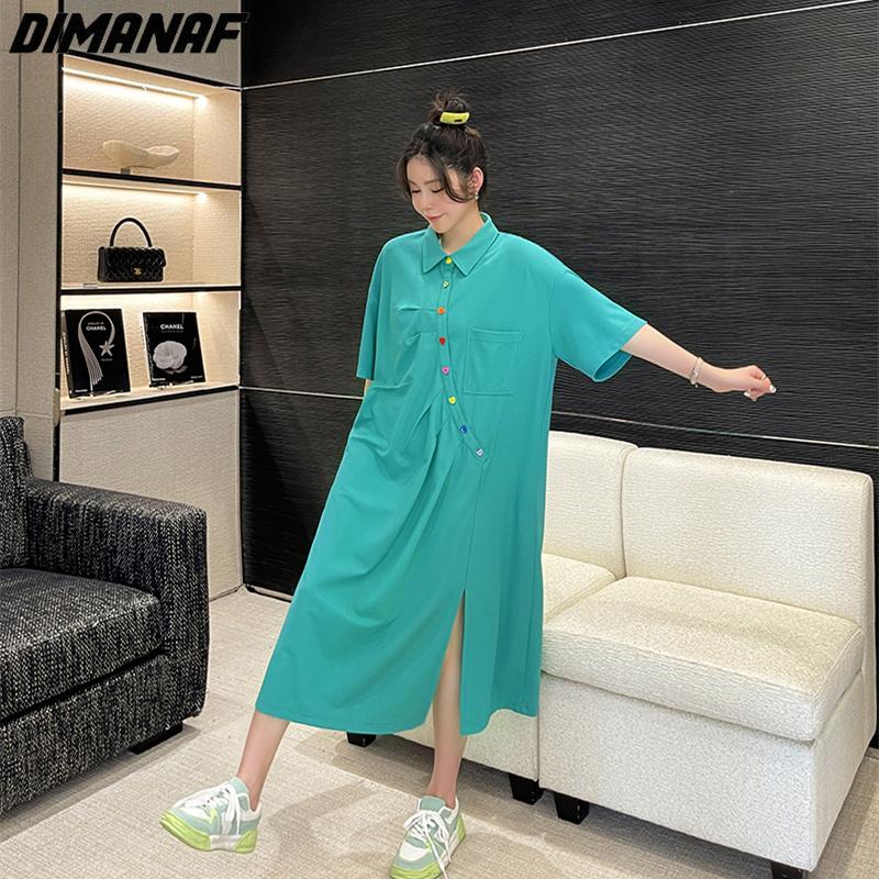 DIMANAF 2023, летнее платье-футболка, пляжное женское платье больших размеров, однотонное свободное платье большого размера, черное