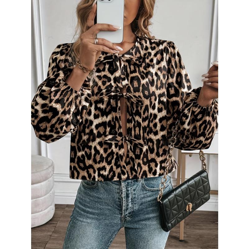 Women S Long Sleeve Leopard Print Casual Blouse For Vacation