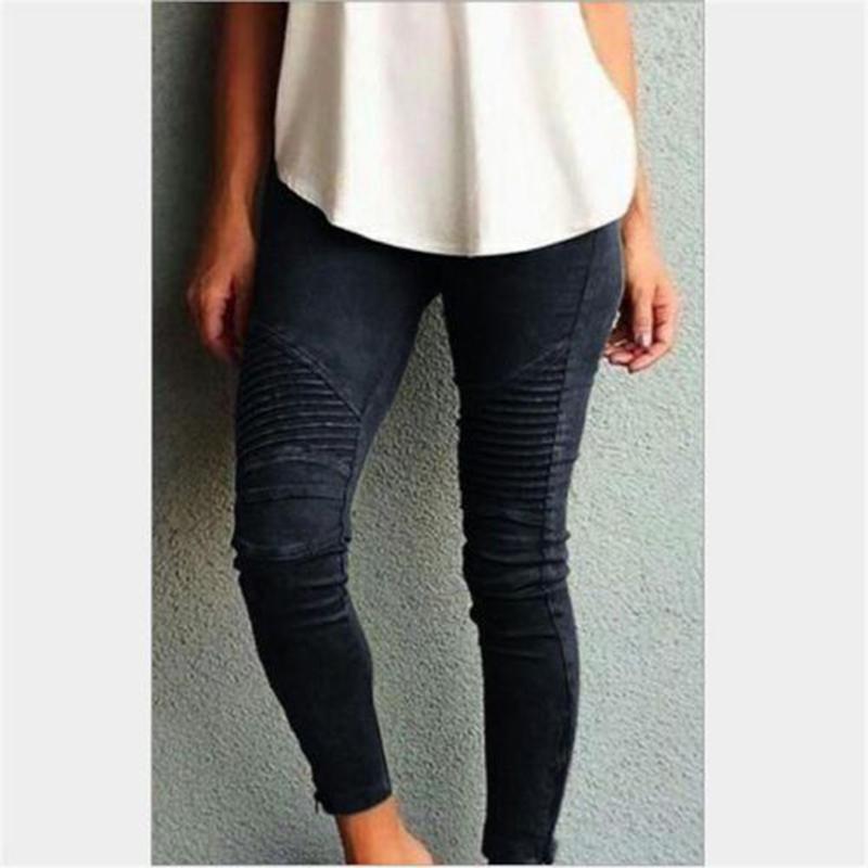 Women Jeans High Waist Skinny Pleated Pencil Pants Retro Elastic Stretch Slim Leggings