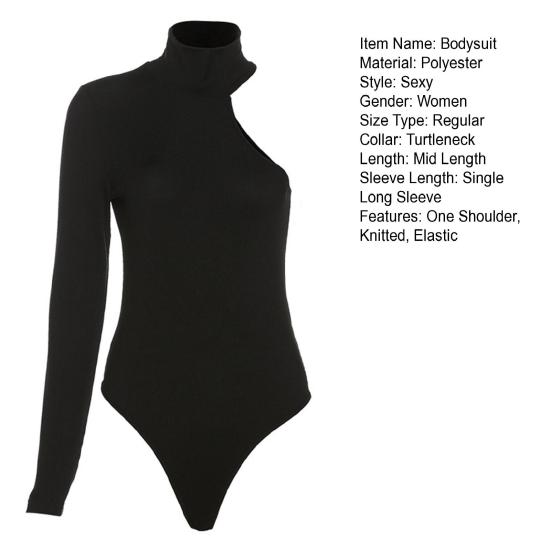 Боди на одно плечо Полая вязаная водолазка Сплошной цвет Эластичный Мягкий Теплый