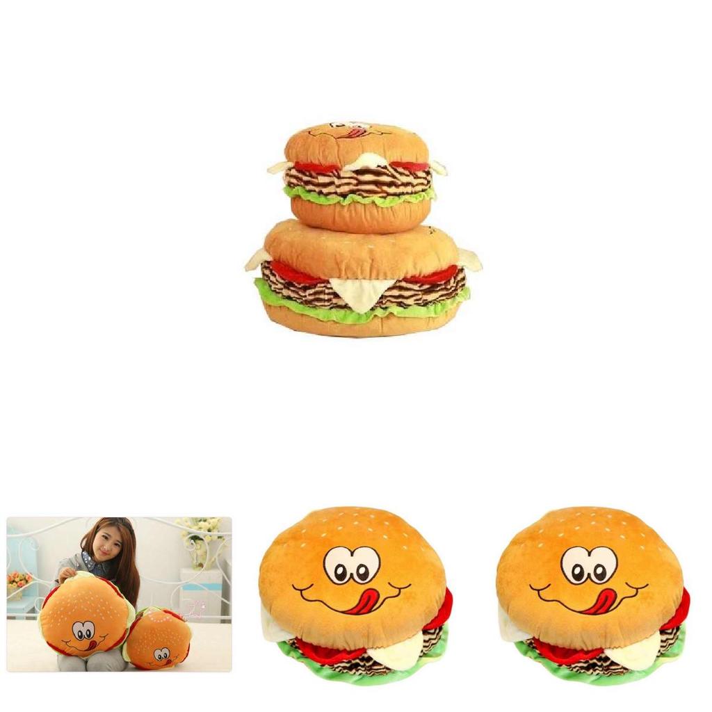 Cartoon Hamburger Plush Pillow With Short Pile Fabric For Children Lounge And Decor