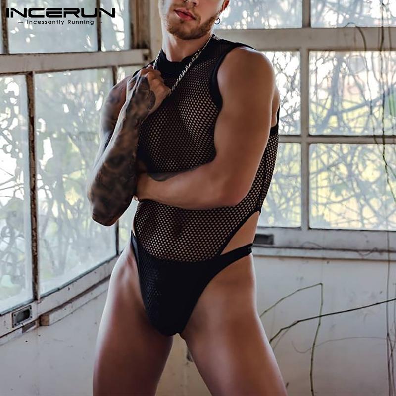 INCERUN Летний сексуальный спортивный костюм для мужчин, модный прозрачный сетчатый комбинезон без рукавов, синглетные трусики, нижнее белье, спортивный костюм