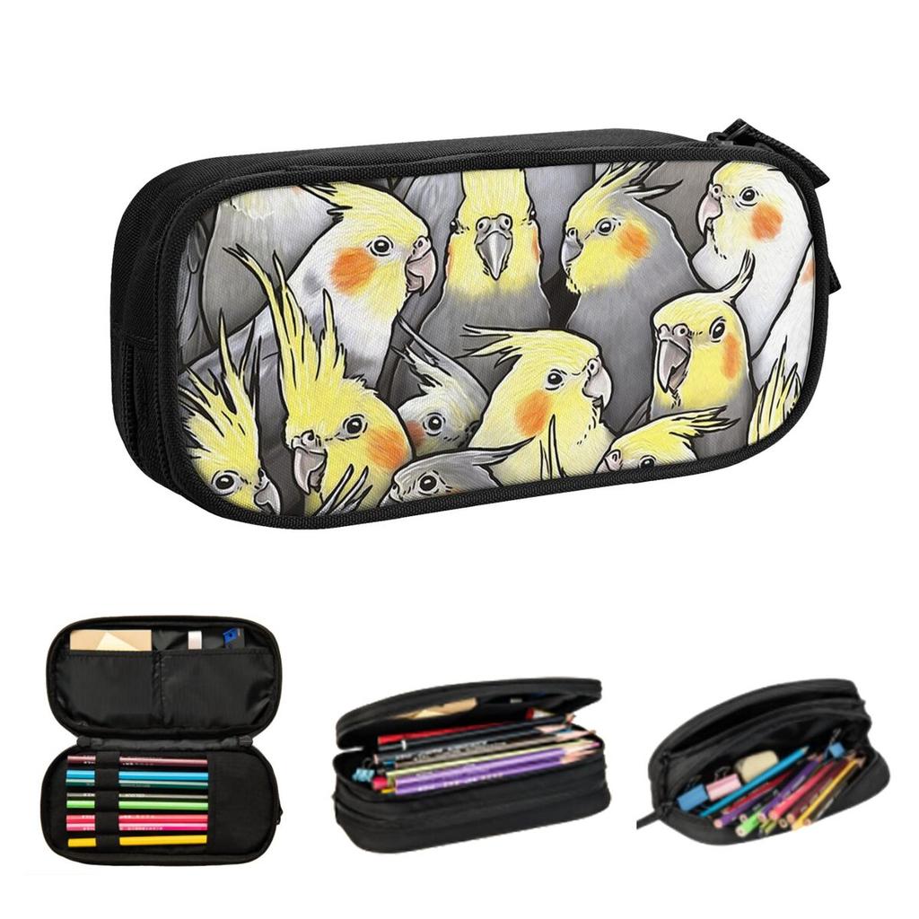 Cockatoo Cockatiel Parrot Galore Pencil Cases for Student Gifts Pen Box Pencil Bag Big Capacity Pencil Pouch