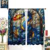 Blue Dragon Curtains  Vintage Mythological Medieval Stained Glass Mural Flame Magic Flying Dragon Windows Treatments Rod Pocket f