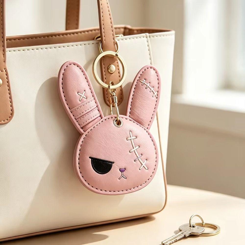 Gothic Leather Bunny Bag Charm Hoop Earrings Halloween Rabbit Keychain Car Bag Ornament