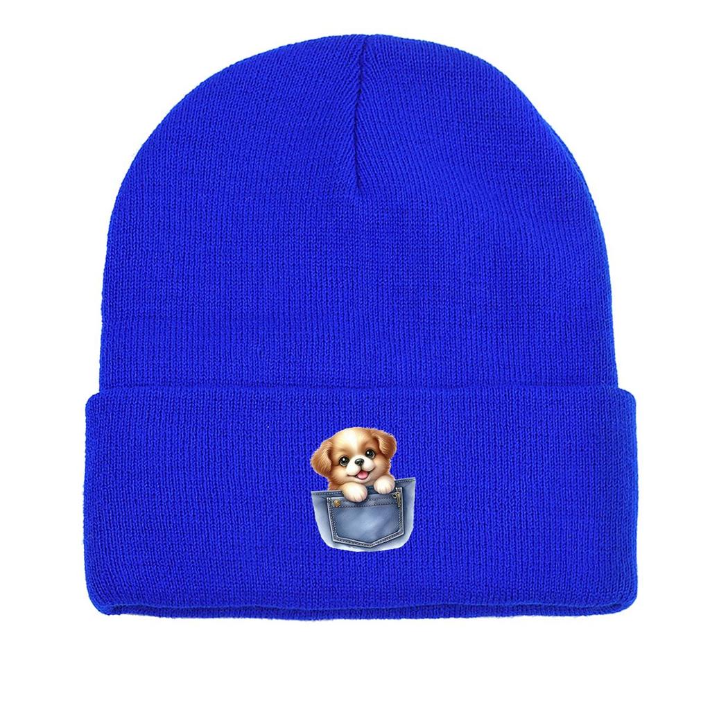 Карманная собака Зимняя вязаная шапка бини, Животное Skullies Бини Ветрозащитная уютная головная одежда Головной убор Вязаная шапка бини