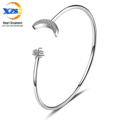 Женский открытый браслет со звездой и луной, бриллиантами — японский, корейский стиль