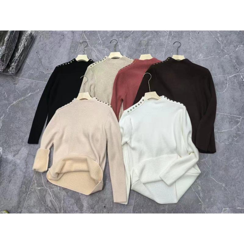 Цельный флисовый свитер с полувысоким воротником, женская флисовая толстая базовая рубашка, осенне-зимний новый вязаный свитер с заклепками, внутренний топ