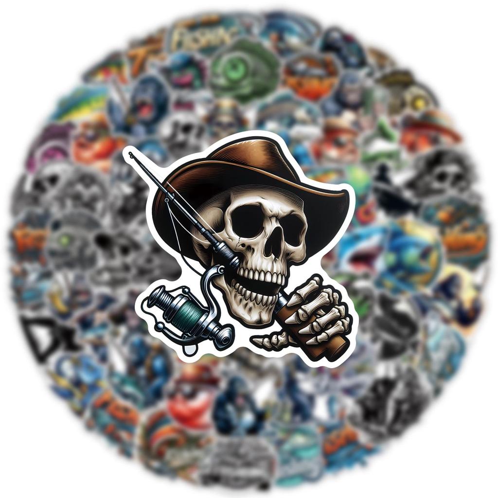100-Piece Waterproof Outdoor Fishing Cartoon Stickers for Cups, Luggage, and Motorcycles