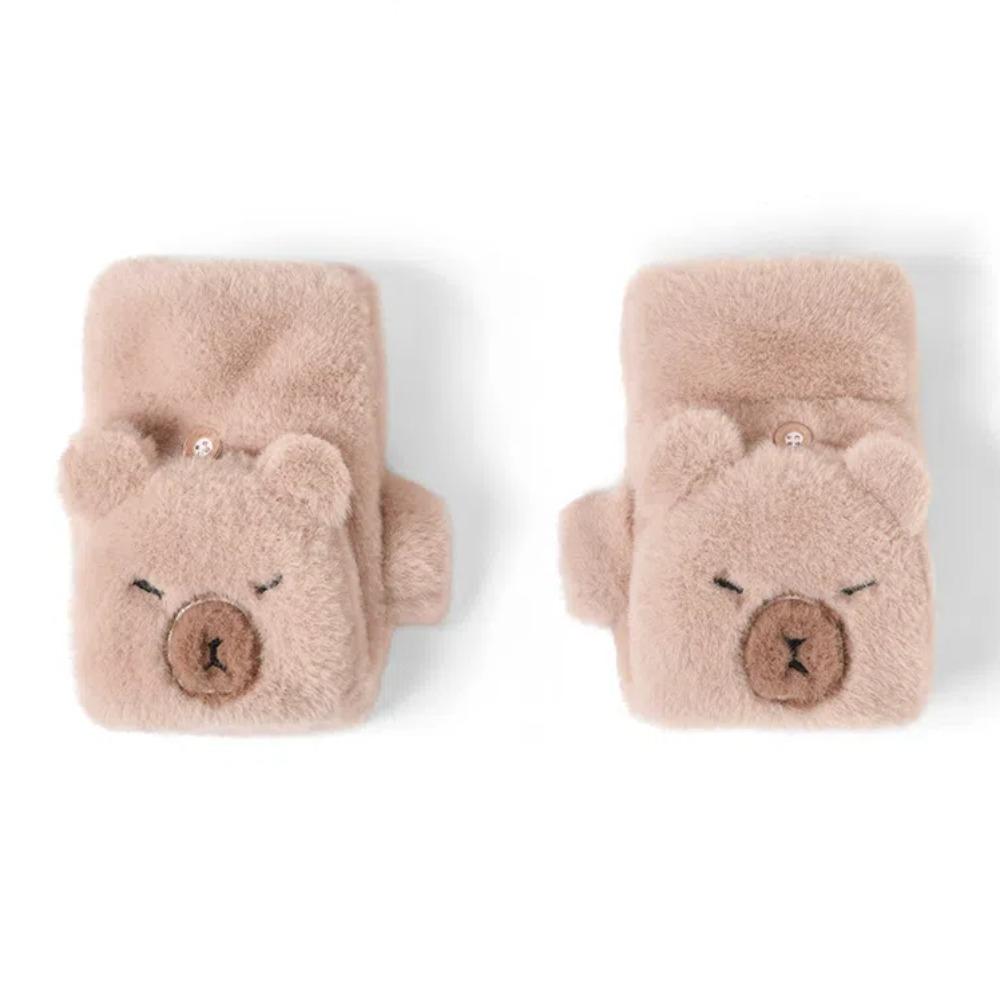 Faux Rabbit Hair Cartoon Anti-cold Mittens Soft Animal Flip Gloves Capybara Plush Mittens Autumn