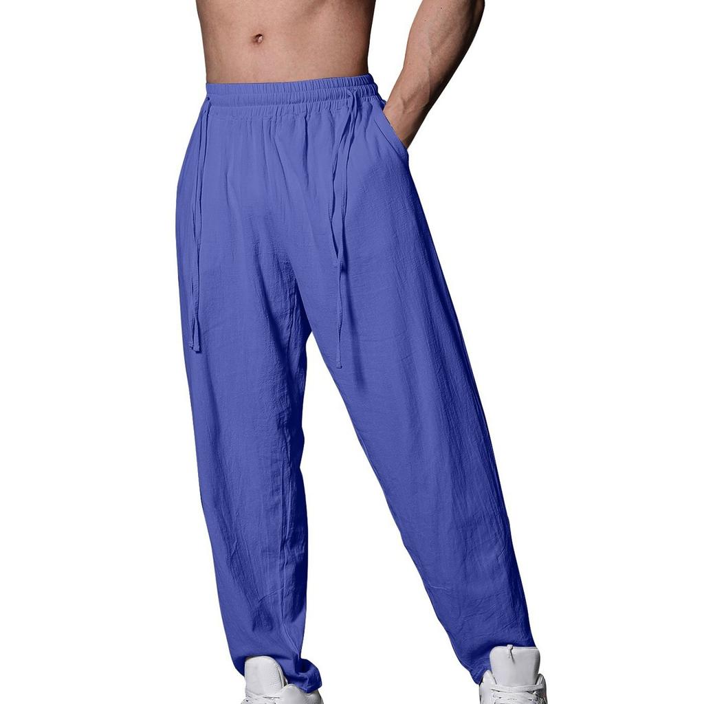 Мужские летние повседневные брюки на шнурке Мужские дышащие брюки из хлопка и льна
