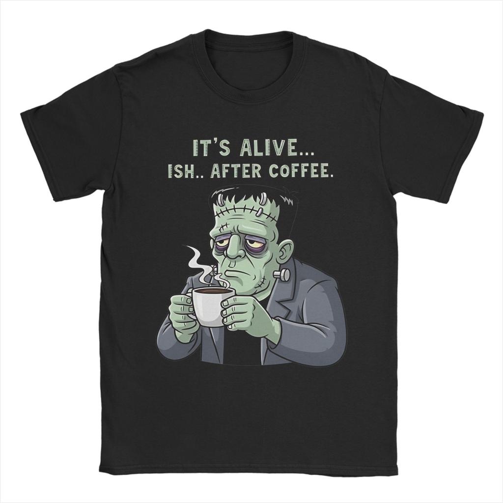 Retro It's Alive...ish Frankenstein  T Shirt Men's Round Neck Short Sleeve Tops Shirts  Cotton Summer Tops