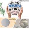 2D Flat Aluminum Newcastle United Fan Decorative Plaques and Ornaments. Vintage Distressed White Background with Football Pattern Wall Decorations