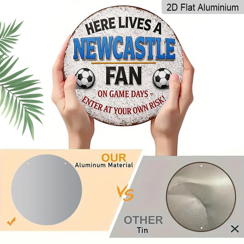 2D Flat Aluminum Newcastle United Fan Decorative Plaques and Ornaments. Vintage Distressed White Background with Football Pattern Wall Decorations