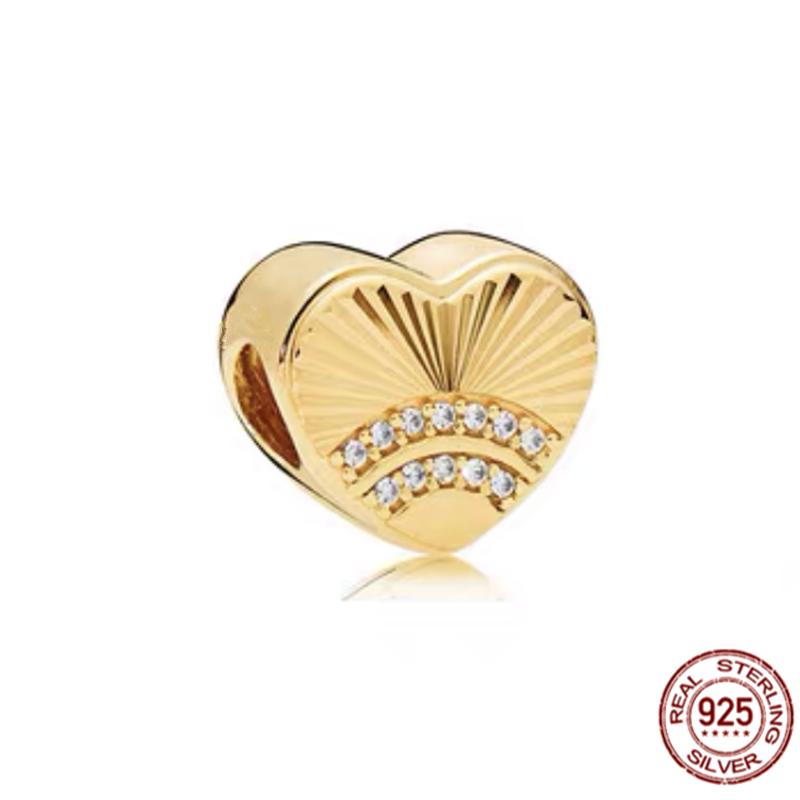 Gold Plated S925 Sterling Silver Hollow Heart Daisy Flower Charm Bead Fit Original Bracelet Necklace Jewelry For Women