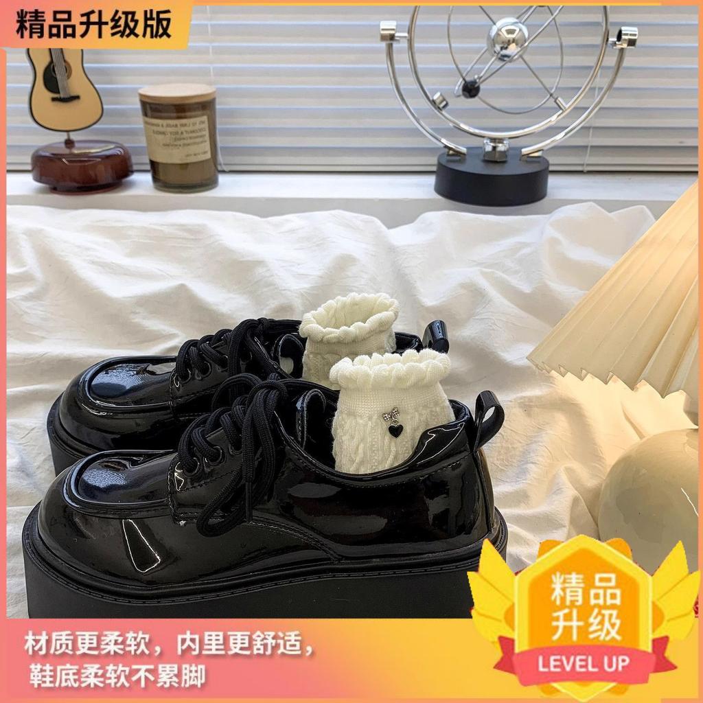 Маленькие кожаные туфли-маффины на толстой подошве, женские, весенние, новые, универсальные, в стиле ретро, в британском стиле, на шнуровке, под юбку, одинарные туфли