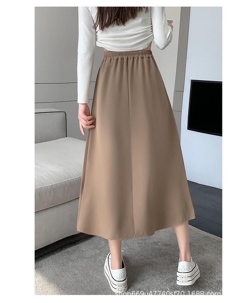 Pleated Midi Skirt for Women - High Waist Ballet Style A-line, Perfect for Autumn and Winter Commutes
