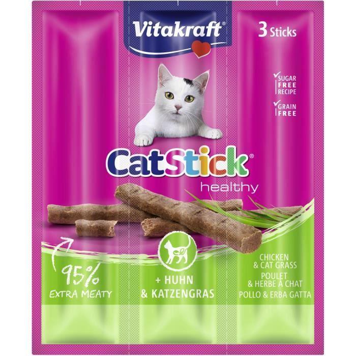 VITAKRAFT Cat Stick mini poulet + Herbe à chat - Friandise pour chat - Sachet fraicheur de 3 sticks