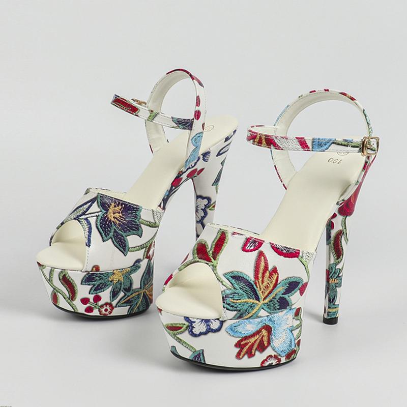 Liyke дизайнерские сандалии на платформе из кожи с разноцветным цветочным принтом, женские сексуальные туфли с открытым носком, супер высокие каблуки, для вечеринок и стриптиза